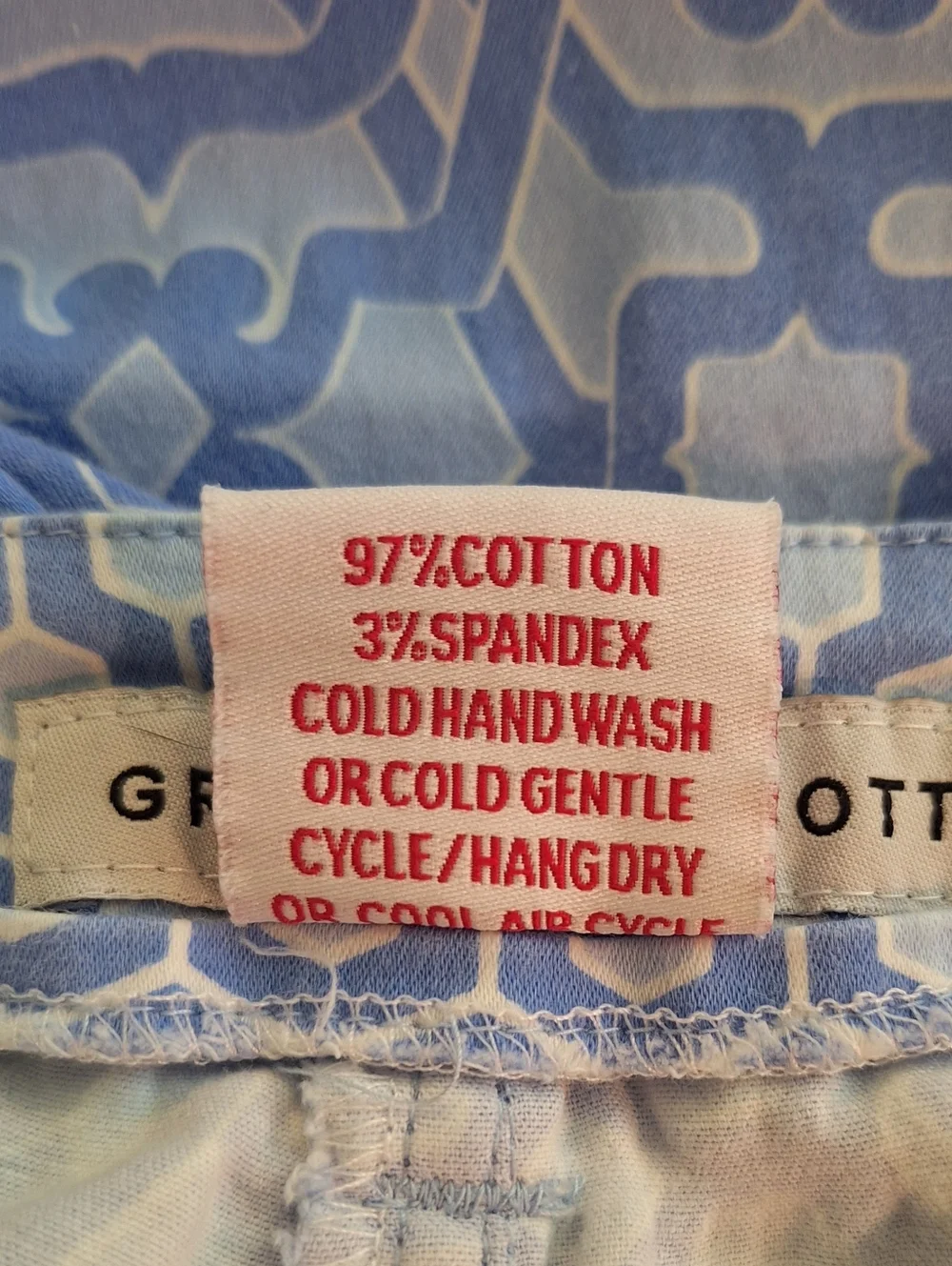 Gretchen Scott Gripe Less Blue Geo Print Crop Pants Sz Large - Picture 6 of 6